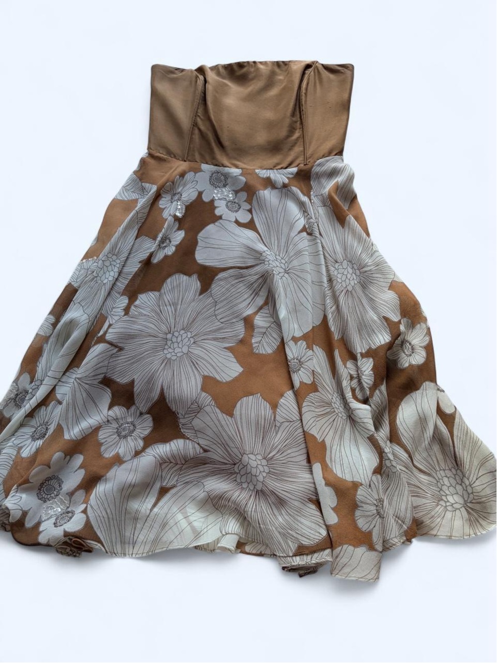 Vintage Spiegel Silk Floral Strapless Corset Midi Dress Size 6